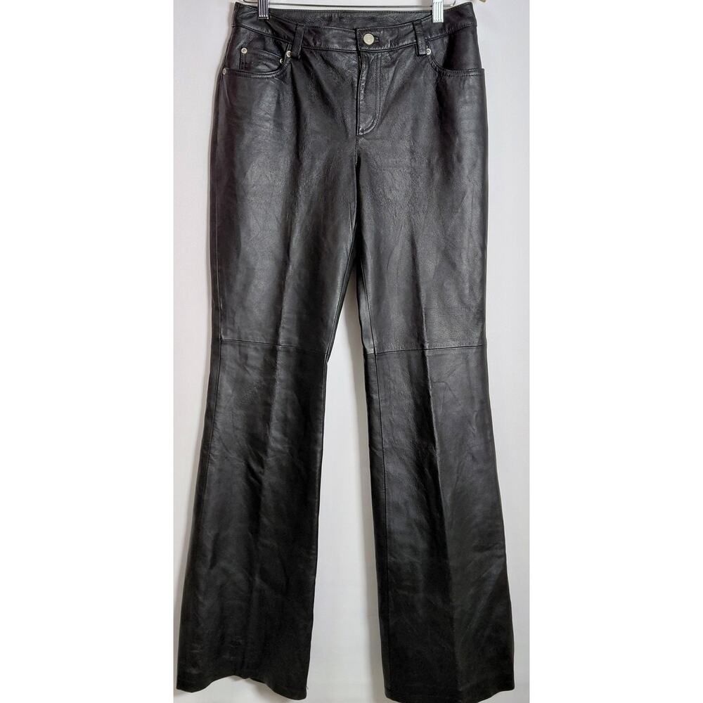 Jeanology Collection Leather Pants Black Solid Flared 100% Leather Women Size 6T